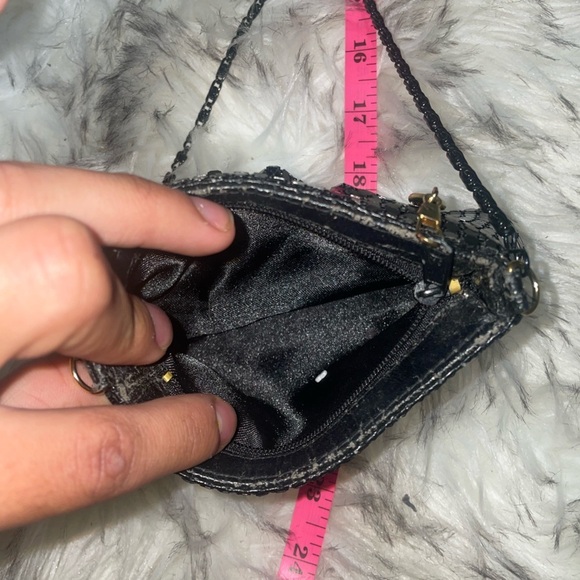 Tiny beaded crossbody black sequin purse travel bag party bag club bag - Picture 7 of 11
